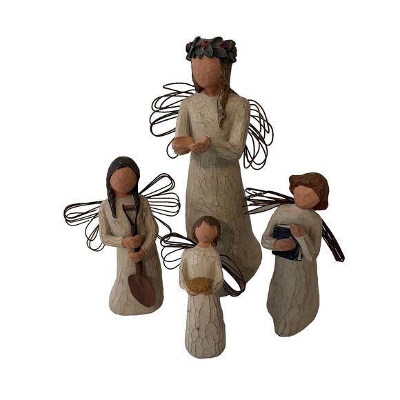 Set of 4 Willow tree Angel figurines: Kindness. Embrace  Willow Tree Angels Figurine Statue Set of 4 Christmas Spirit Learning Hearth